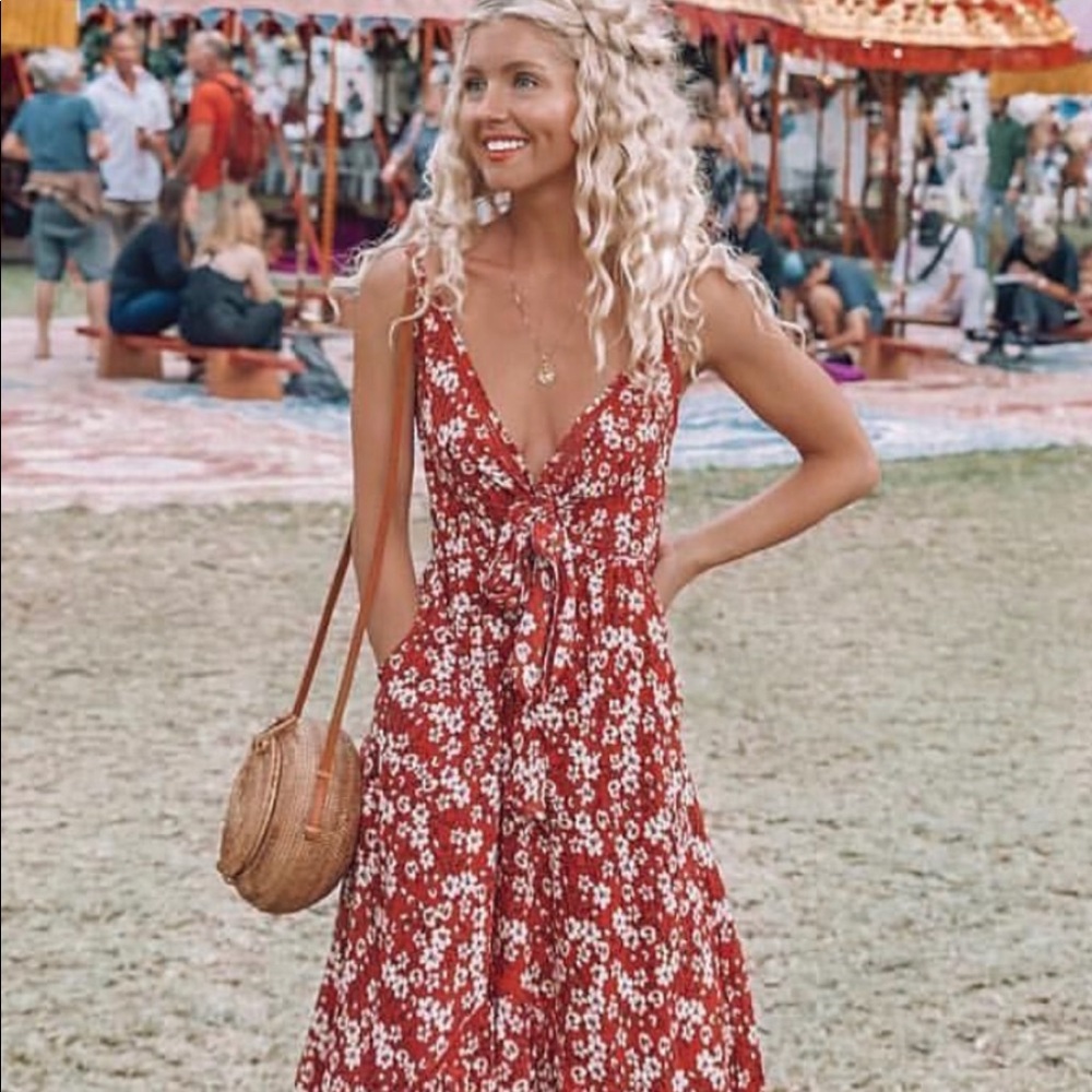 Kivari Red Floral Maxi Dress